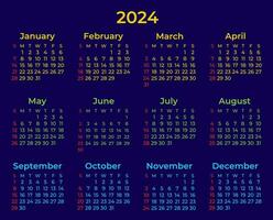 2024 Kalender mit einfach und modern Design bunt vektor