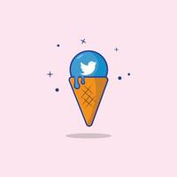 süß alt Twitter schmelzen Kegel Eis Sahne Vektor Illustration. eben Karikatur Stil Design zum t Hemd