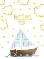 Baby Dusche Karte mit Meer Transport, nautisch Illustration. Ozean Design. Wasser Abenteuer vektor