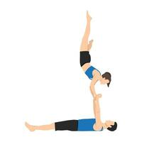 ung par håller på med acro yoga. acro yoga begrepp. par yoga. yoga flexibilitet klass träna vektor