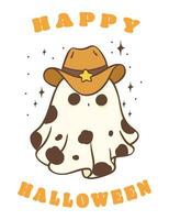 halloween cowboy spöke söt söt tecknad serie klotter vektor illustration. Lycklig halloween hälsning kort