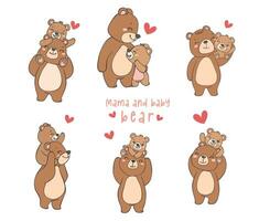 süß Mutter Bär und Baby Bär haben herzerwärmend Moment zusammen Karikatur Gekritzel Illustration Sammlung, Mutter Tag vektor