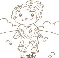 alfabet z för zombie ordförråd skola lektion tecknad serie färg sidor för barn och vuxen vektor