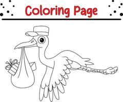 süß Storch Tragen Vogel Färbung Buchseite. schwarz und Weiß Vektor Illustration zum ein Färbung Buch.
