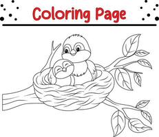 mor fågel med henne bebis bo färg sida. svart och vit vektor illustration för en färg bok.