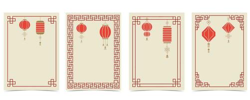 Chinesisch Neu Jahr Hintergrund mit Rahmen, Rand.bearbeitbar Vektor Illustration zum Postkarte, A4 Größe