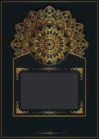 schwarz Hintergrund Mandala dekoriert mit Gold Grenze, Größe a4 vektor