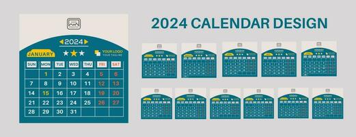 kalender mall för 2024 år. företags- och företag kalender mall. vecka Start på söndag. vektor