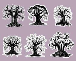 sechs unheimlich schwarz und Weiß Baum Abbildungen mit verschiedene Formen vektor