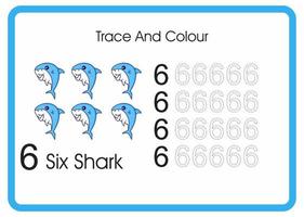 Zähle Spur und Farbe Haie Nummer 6 vektor