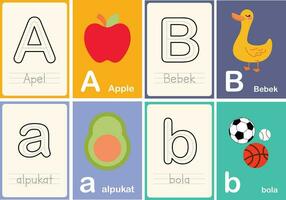 eben Design Vektor süß bunt ABC Alphabet Karteikarten druckbar zum Kinder zuerst Wörter Aktivität