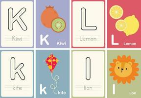 platt design vektor söt färgrik ABC alfabet flashcards tryckbar för barn först ord aktivitet