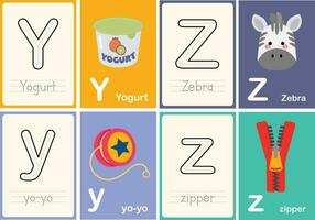 platt design vektor söt färgrik ABC alfabet flashcards tryckbar för barn först ord aktivitet