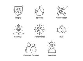ein umfassend einstellen von Symbole Darstellen Ader Unternehmen Werte, Kultur, Mission, und Prinzipien. Ideal zum vermitteln Ihre Geschäft Ethos visuell. vektor