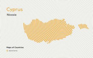 kreativ Karte von Zypern. politisch Karte. Nikosia. Hauptstadt. Welt Länder Vektor Karten Serie. Spiral- Fingerabdruck Serie schwarz