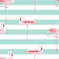 flamingo sömlös mönster med rosa flamingos på vit Ränder vektor