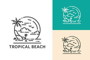 tropisch Strand Logo mit kreisförmig Palme Bäume Linie Kunst Emblem Design zum Tourismus Urlaub und Hotel vektor