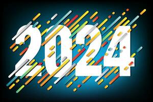 glücklich Neu Jahr 2024 mit 3d bunt Bürste Schlaganfälle Nummer auf Bürste Farbe Hintergrund vektor