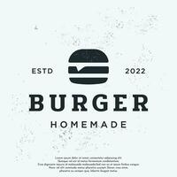 retro Jahrgang heiß Burger frisch und lecker Logo Design. Logo zum Restaurant, Geschäft, Etikett, Abzeichen und Emblem. vektor