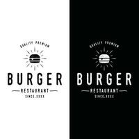 retro Jahrgang heiß Burger frisch und lecker Logo Design. Logo zum Restaurant, Geschäft, Etikett, Abzeichen und Emblem. vektor