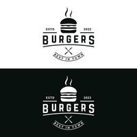 retro årgång varm burger färsk och gott logotyp design. logotyp för restaurang, företag, märka, bricka och emblem. vektor