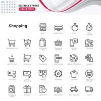 dünne Linie Icons Set von Shopping. Pixel perfekte Symbole. vektor