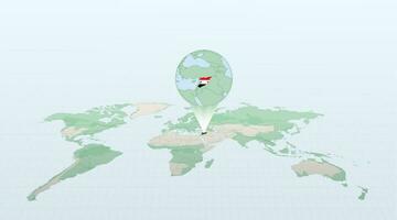 värld Karta i perspektiv som visar de plats av de Land syrien med detaljerad Karta med flagga av syrien. vektor