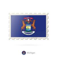 Porto Briefmarke mit das Bild von Michigan Zustand Flagge. vektor