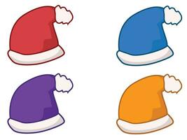 Vektor Sammlung von Santa claus Hut Dekorationen im verschiedene Farben, Elemente von Urlaub Feierlichkeiten, Weihnachten und Neu Jahr, zum Banner, Plakate oder herzlich willkommen Karten