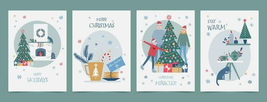 uppsättning av jul illustrationer. design för affisch, kort, omslag, flygblad vektor