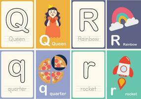 eben Design Vektor süß bunt ABC Alphabet Karteikarten druckbar zum Kinder zuerst Wörter Aktivität