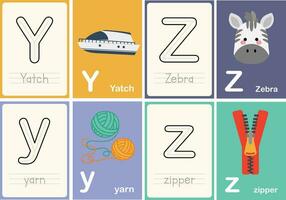 platt design vektor söt färgrik ABC alfabet flashcards tryckbar för barn först ord aktivitet