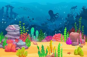 tecknad serie under vattnet landskap, hav vatten djur vektor