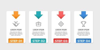 4 Schritte oder Optionen Infografik Pfeil Design Vorlage. Vektor Illustration.