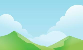 Vektor Karikatur Landschaft Sommer- Grün Felder Aussicht Frühling Rasen Hügel und Blau Himmel