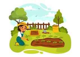 wachsend Gemüse Vektor Illustration mit Ernte, Landwirtschaft verschiedene Gemüse und organisch natürlich Ernte beim ein Garten im Kinder Karikatur Hintergrund Design