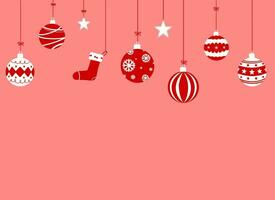 uppsättning av jul bollar ornament hängande på röd bakgrund vektor