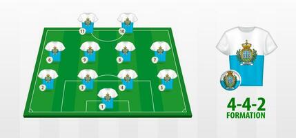 san Marino National Fußball Mannschaft Formation auf Fußball Feld. vektor