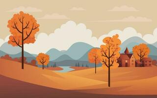 ein zauberhaft Herbst Landschaft, nicht ai. rollen Hügel, beschwingt Felder, und ein charmant Landschaft Dorf unter ein hell Himmel, perfekt zum Banner und Plakate feiern das Ernte Jahreszeit vektor