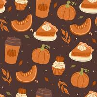 nahtlos Herbst Muster mit Kürbisse, Essen und Getränke. Vektor Grafik.