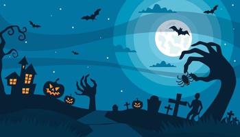 halloween bakgrund, hemsökt zombieskugga, vektorillustration