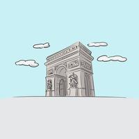 berühmter arc de triomphe paris handgezeichnet mit schwarzen linien vektor