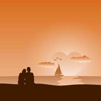 verliebtes Paar, das zusammen auf Strandreisen herzförmige Sonne beobachtet vektor