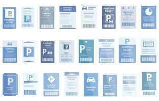 Parkplatz Fahrkarte Symbole einstellen Karikatur Vektor. Auto Park vektor