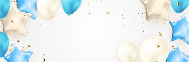 Glückwunsch-Banner-Design mit Konfetti, Luftballons vektor