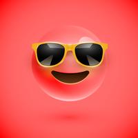 Hoch-ausführlicher smiley 3D mit Sonnenbrille auf einem bunten Hintergrund, Vektorillustration vektor