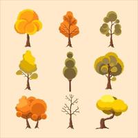 einfach warme Herbstbäume Icon-Set vektor