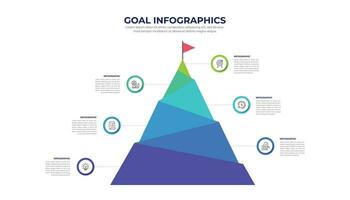 Tor Infografik. Berg Infografik mit rot Flagge auf oben. vektor