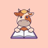 söt ko som läser en bok. vektor