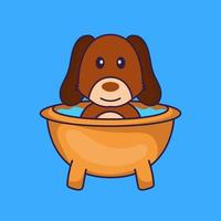 söt hund som tar ett bad i badkaret. vektor